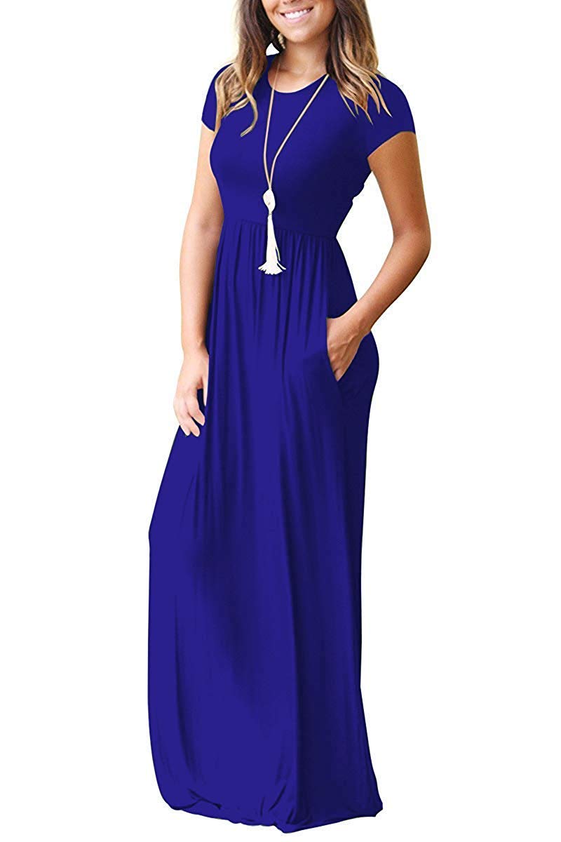 AUSELILY Women's Short Sleeve Loose Plain Casual Long Maxi Dresses for Women 2026 Royal Blue L - Image 3